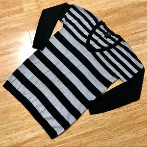 Ann Taylor Striped Tunic Sweater Black/Gray Sz. M